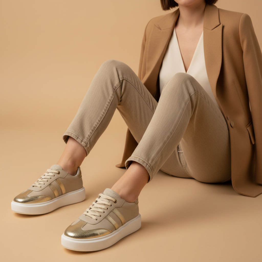 Tenis de cuero para mujer Samba Sabia oro